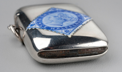 Victorian Silver and Enamel Malta Blue Stamp Vesta Case - Twopence Halfpenny